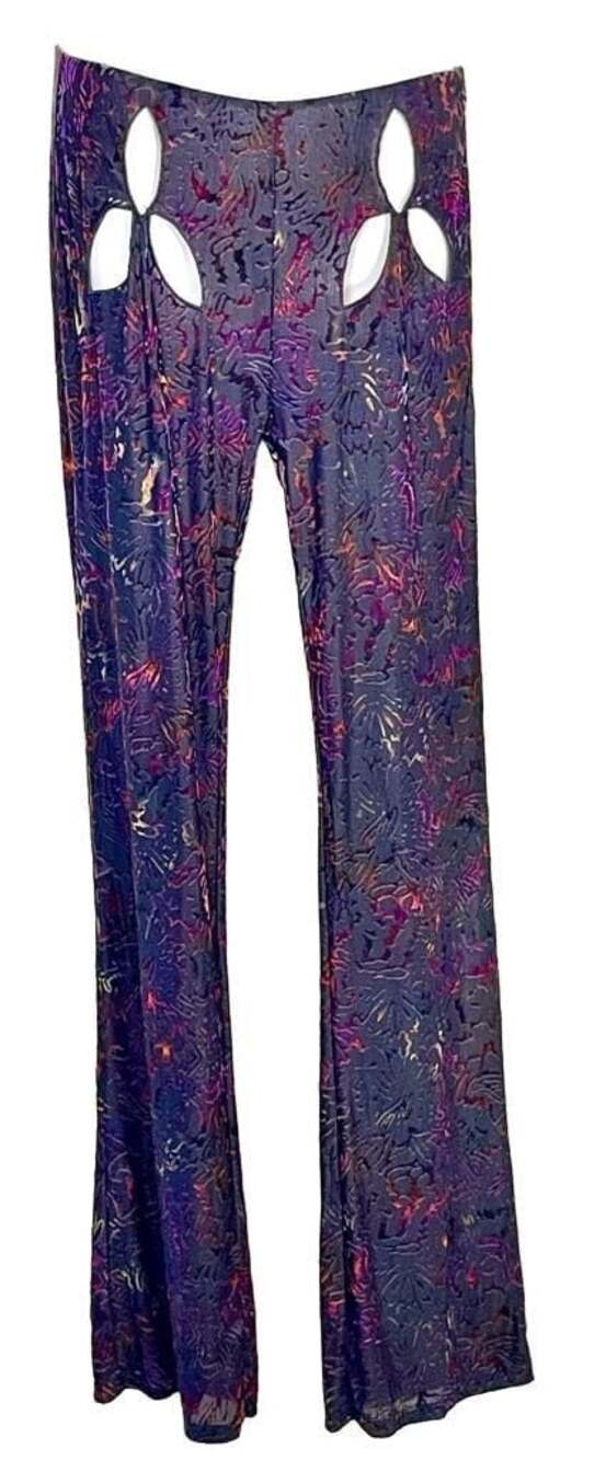 I.AM.GIA black and purple iridescent velvet burnout cut-out pants